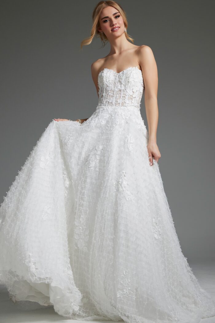 Off-White Jovani JB07165 A Line Corset Bridal Long Wedding Off-White Jovani JB07165 A Line Corset Bridal Long Wedding