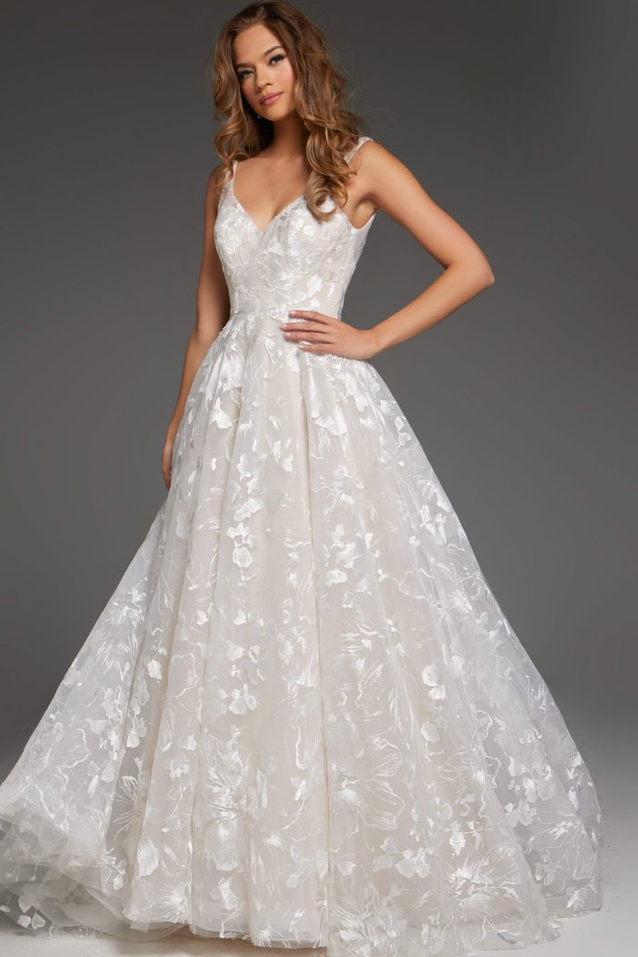 Wedding Dresses Long Lace Ballgown Print Wedding Dress Off-White/Nude