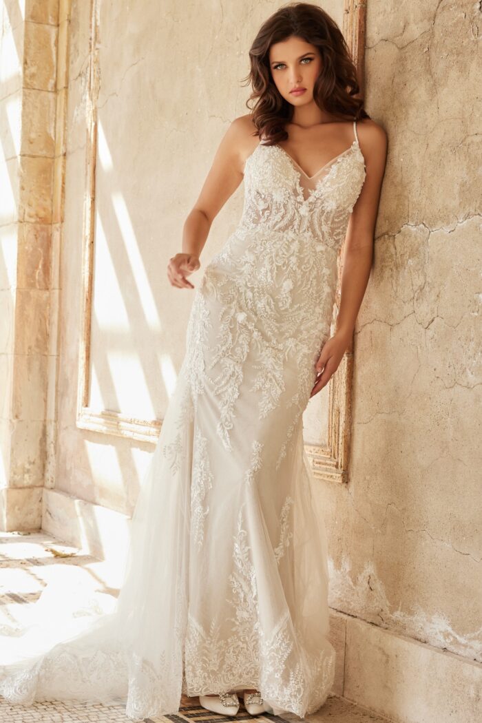 Wedding Dresses Long Beaded Lace Bridal Wedding Dress Ivory