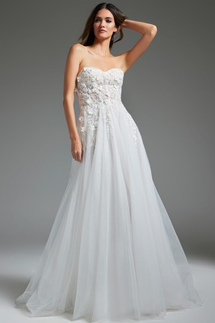 Wedding Dresses Floral Bodice Bridal Gown Long Wedding Dress Off-White