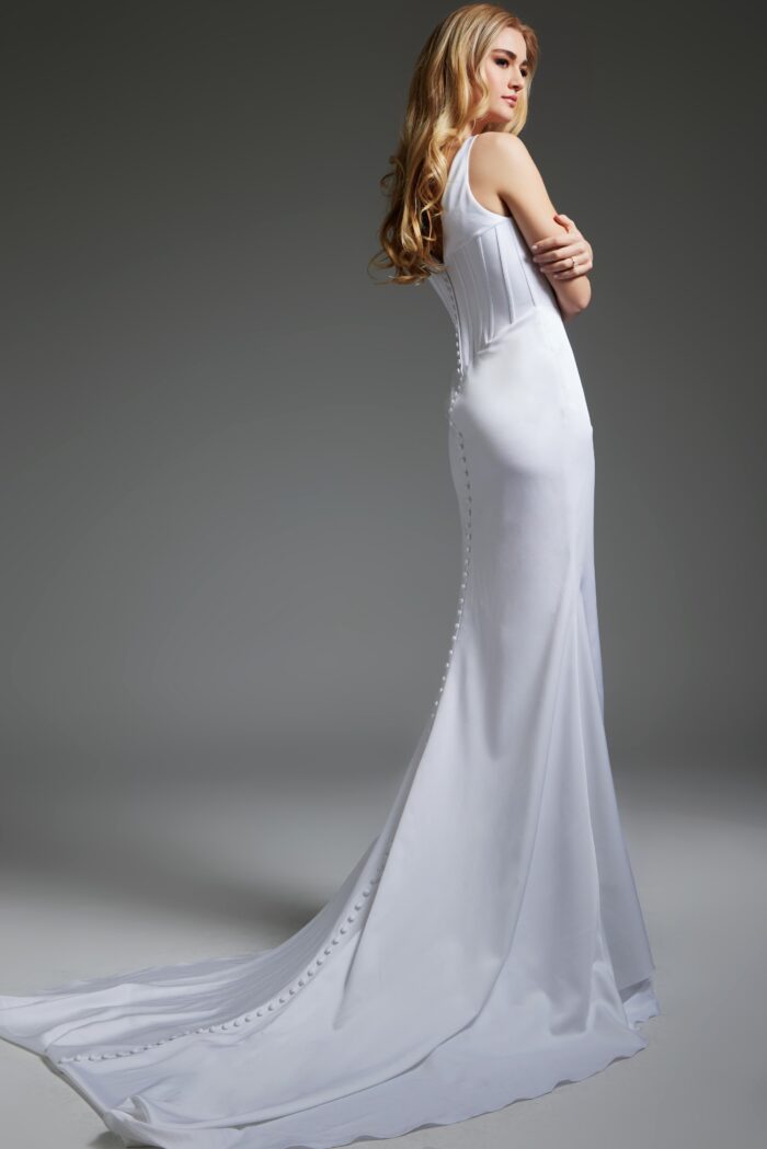Wedding Dresses Fitted Long High Side Slit Wedding Dress White