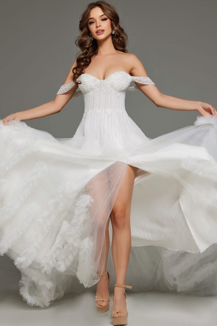 Wedding Dresses Briddal Gown Long Ruffle Wedding Dress Off-White