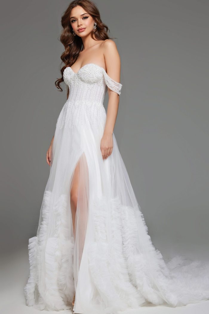 Wedding Dresses Briddal Gown Long Ruffle Wedding Dress Off-White