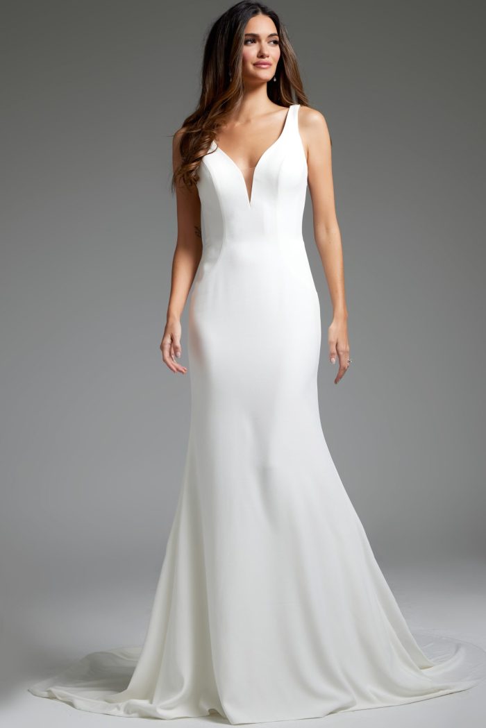 Wedding Dresses Long Lace Back Mermaid Wedding Dress Ivory