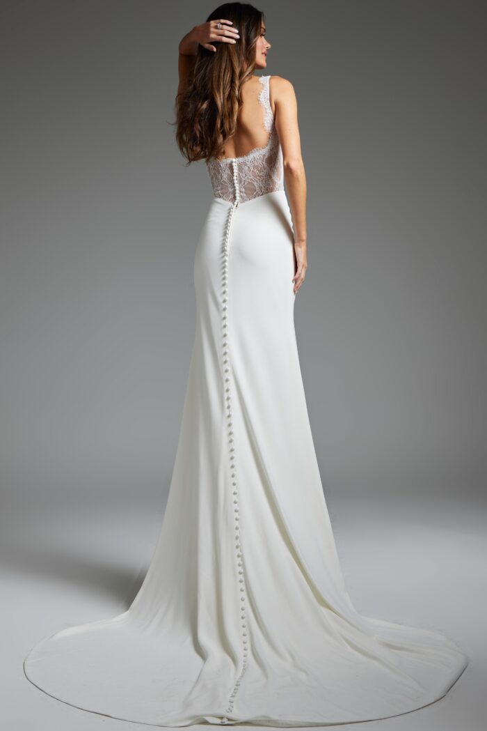 Wedding Dresses Long Lace Back Mermaid Wedding Dress Ivory