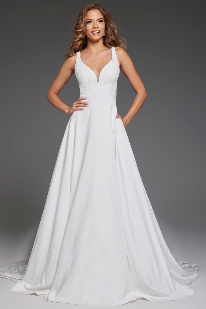 Ivory/Nude Jovani JB42294 Long Bridal Gown A Line Beaded Wedding Dress ...