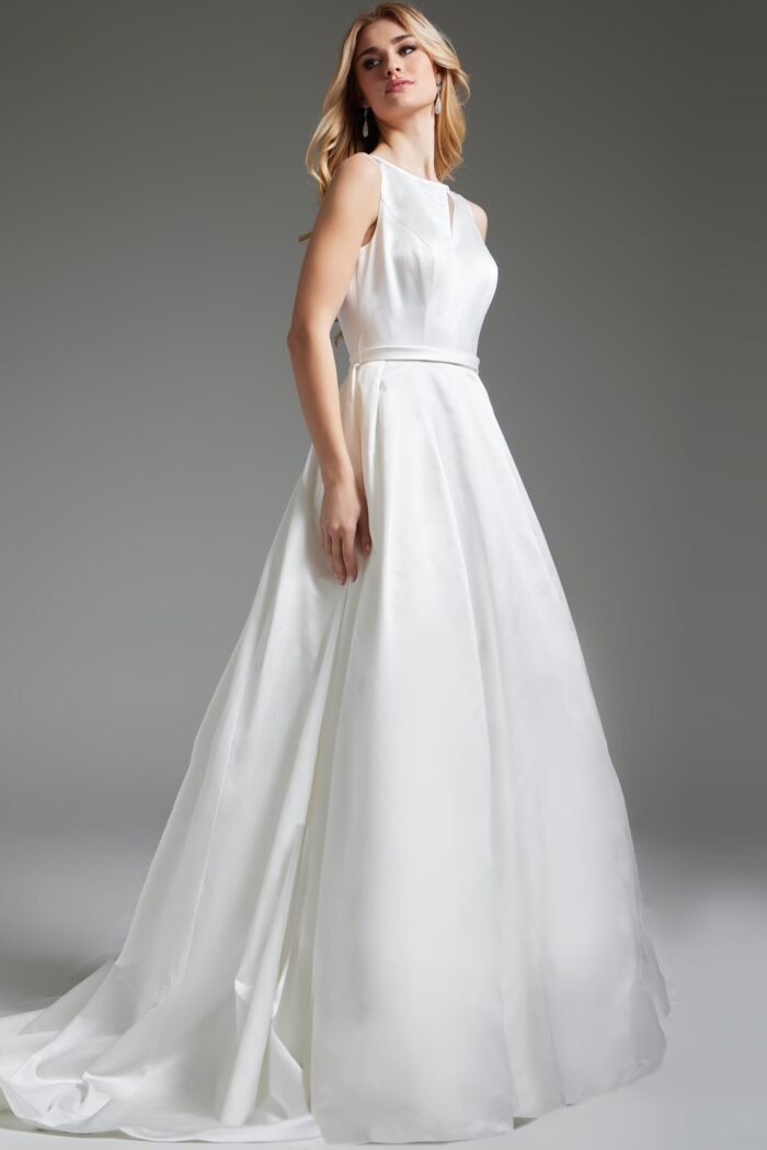 Wedding Dresses Long Bridal Gown Keyhole Neck A Line Wedding Dress Ivory