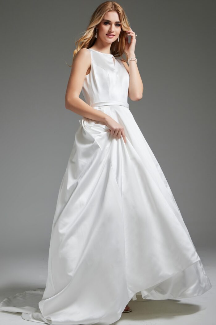 Wedding Dresses Long Bridal Gown Keyhole Neck A Line Wedding Dress Ivory