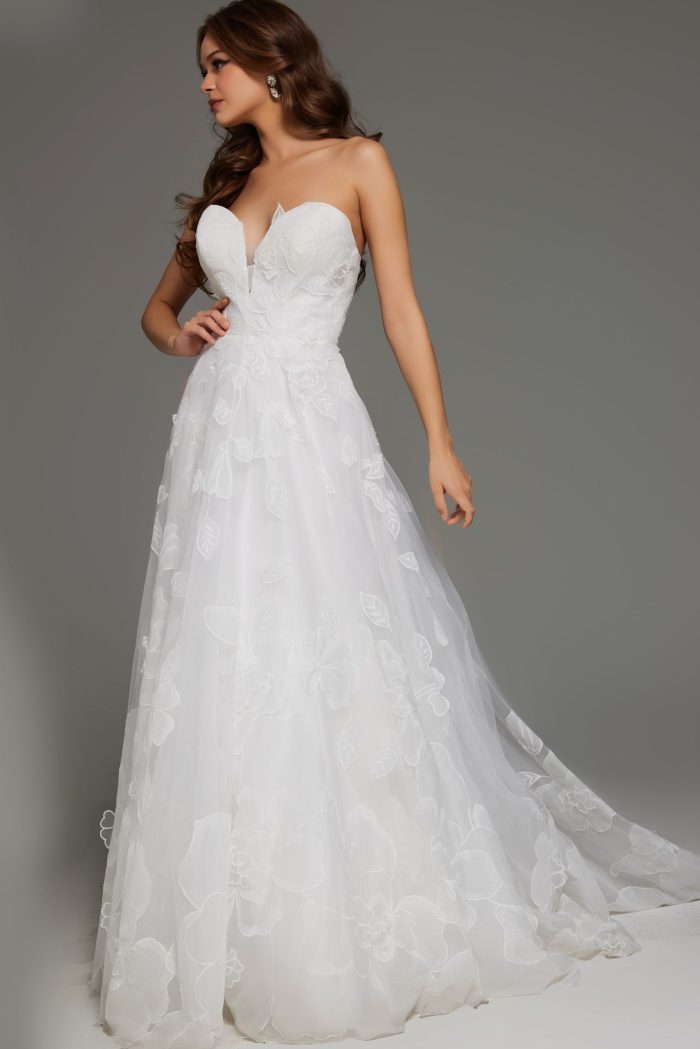 Wedding Dresses A Line Long Floral Wedding Dress Ivory