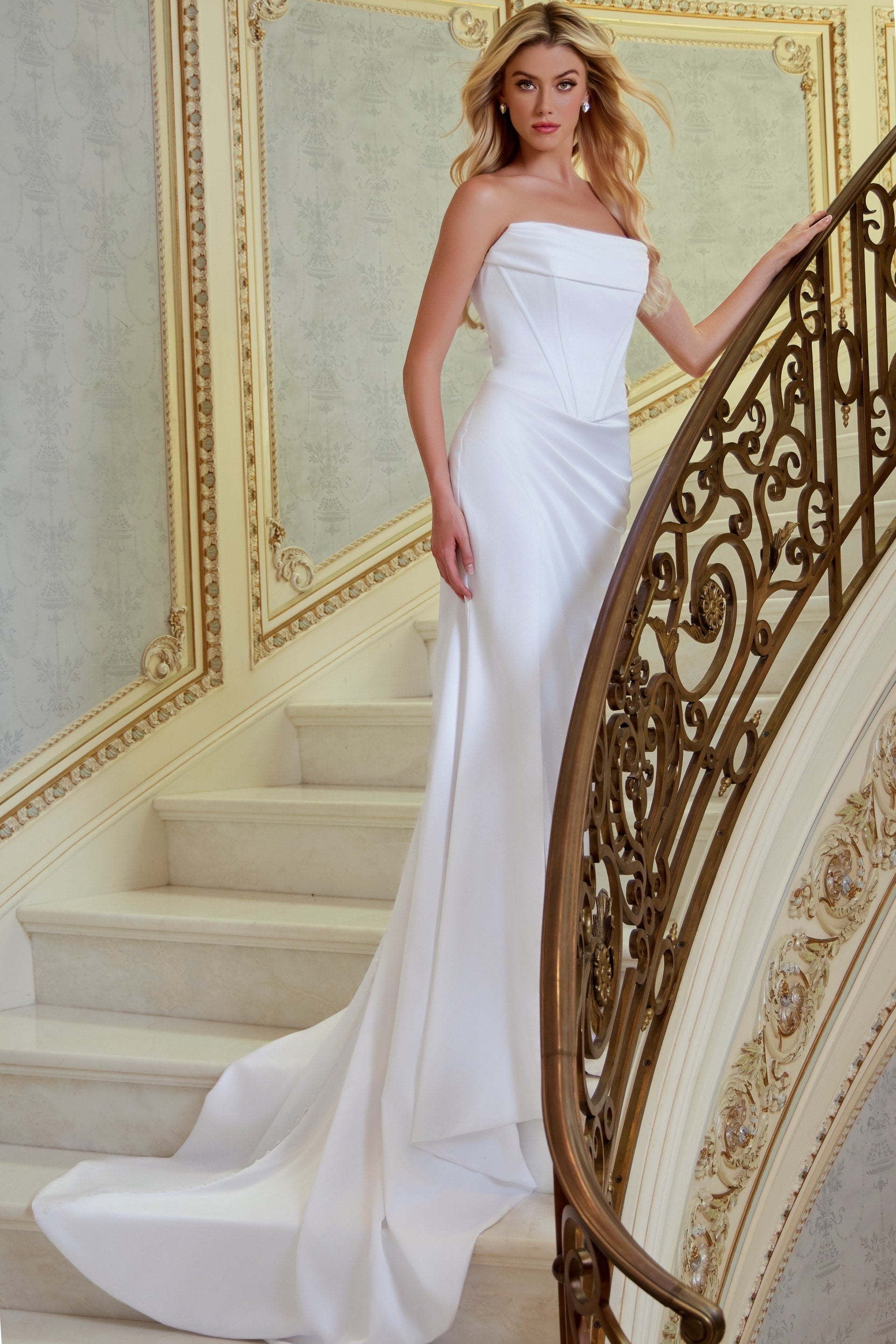 Strapless Floor-Length Crepe Wedding Sheath/Column Jovani JB42353