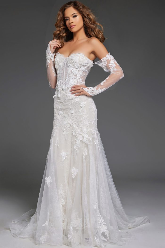 Wedding Dresses Long Lace Fit Bridal Gown Wedding Dress Off-White