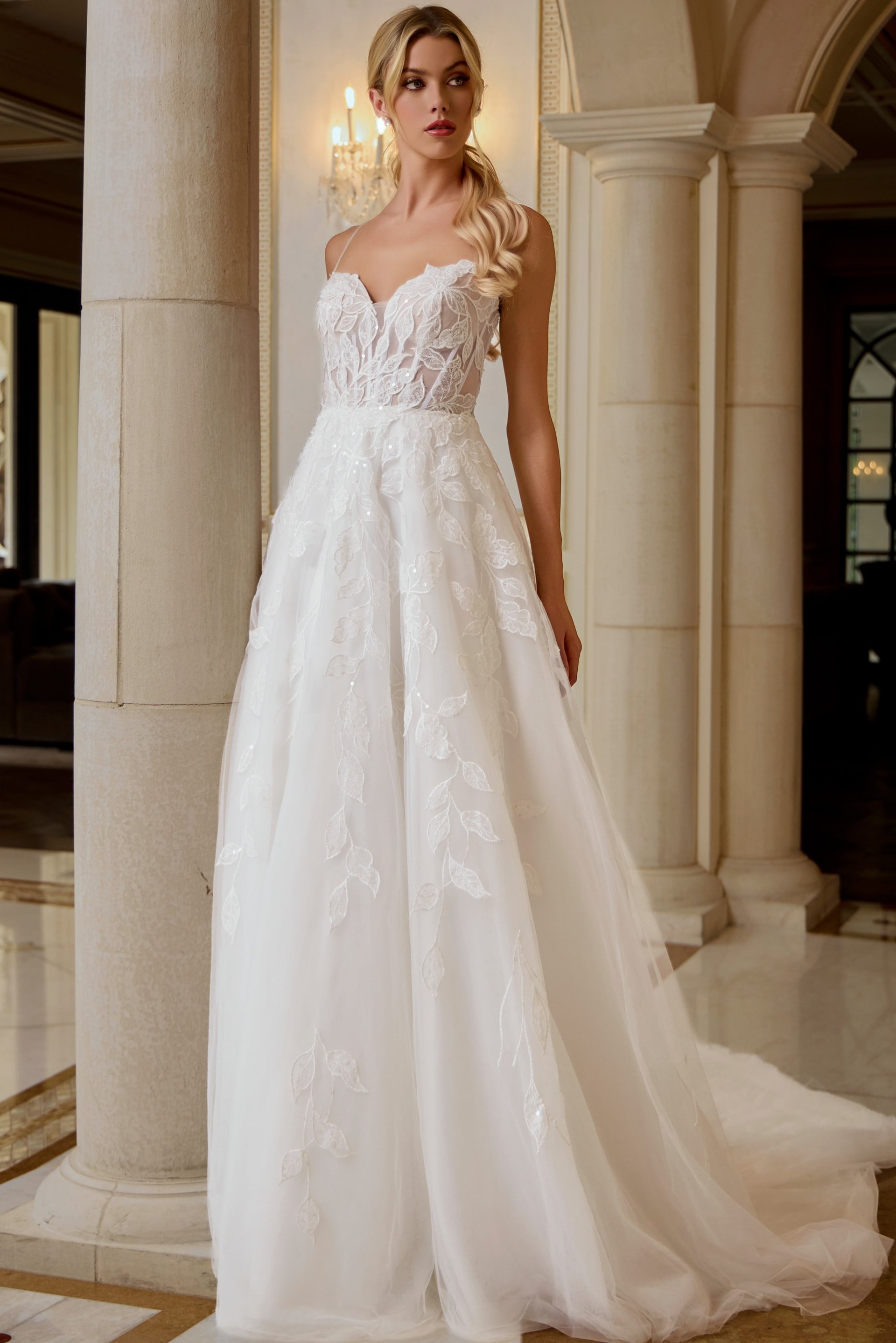 Sweetheart Floor-Length Tulle Bridal A-Line Wedding Gown Jovani JB43863