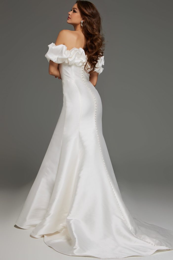 Wedding Dresses Long Bridal Gown Ruffle Sleeve Wedding Dress Ivory