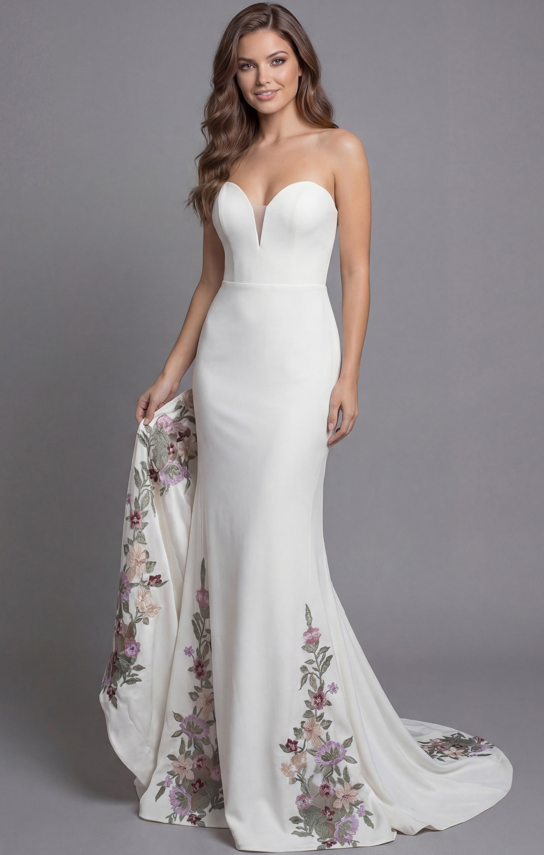 Ivory Strapless Sweetheart A-Line Wedding Gown with 3D Floral Lace Jovani JB43902
