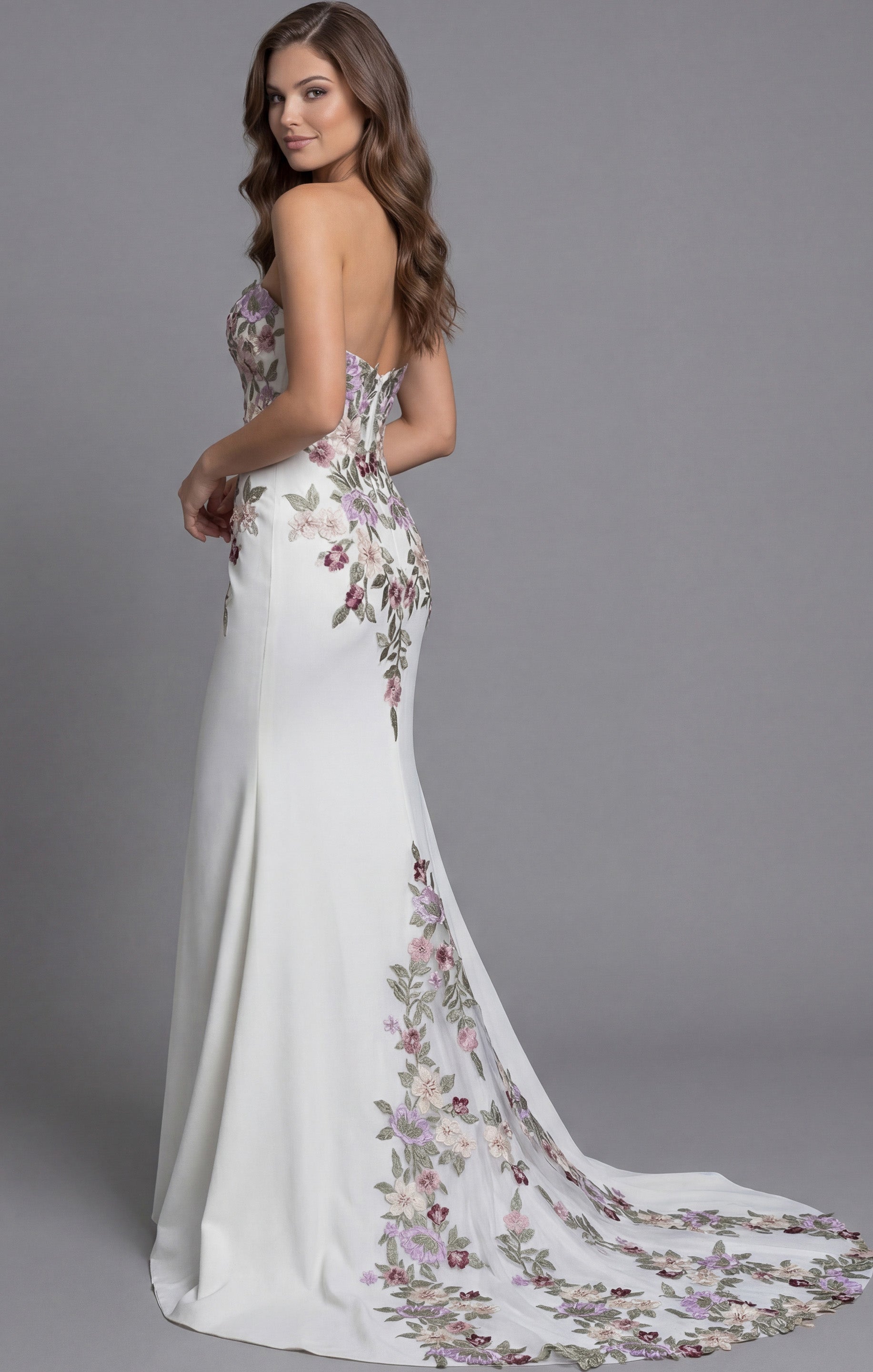 Ivory Strapless Sweetheart A-Line Wedding Gown with 3D Floral Lace Jovani JB43902