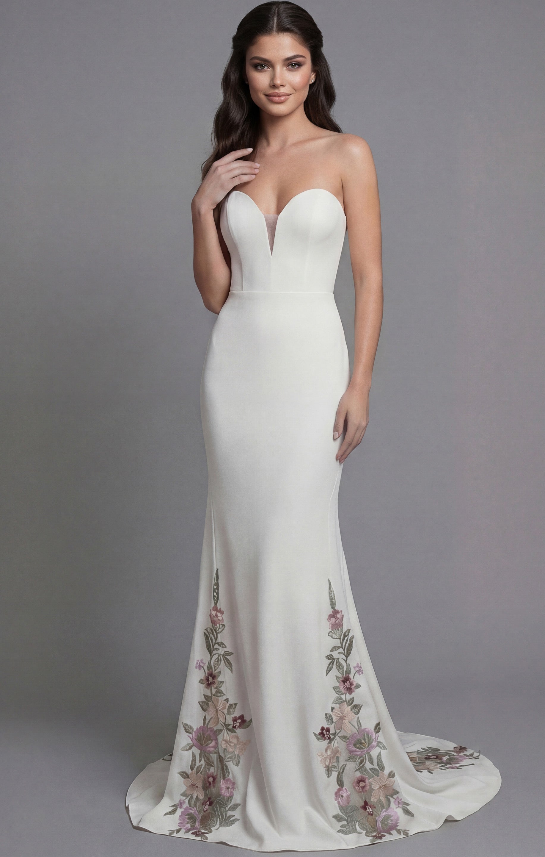 Ivory Strapless Sweetheart A-Line Wedding Gown with 3D Floral Lace Jovani JB43902