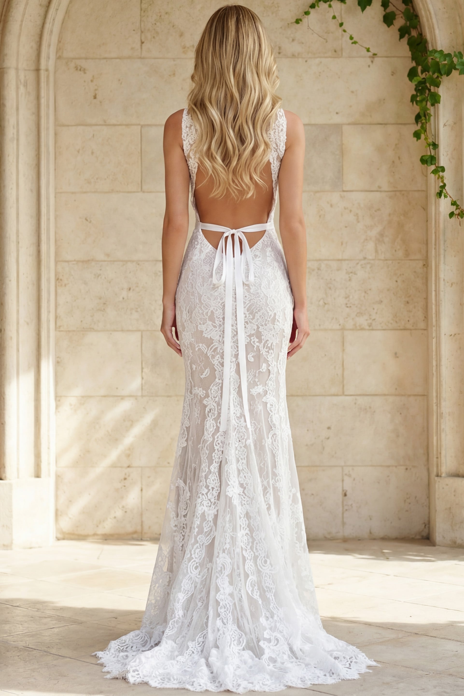 Bateau Floor-Length Lace Wedding Mermaid Gown Jovani JB44597
