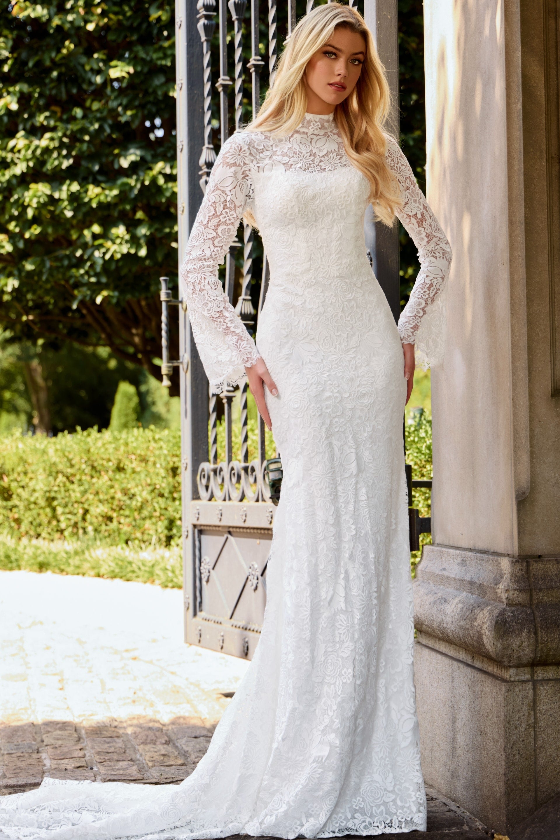 Crew/High-Neck Floor-Length Lace Wedding Mermaid/Trumpet Jovani JB45767