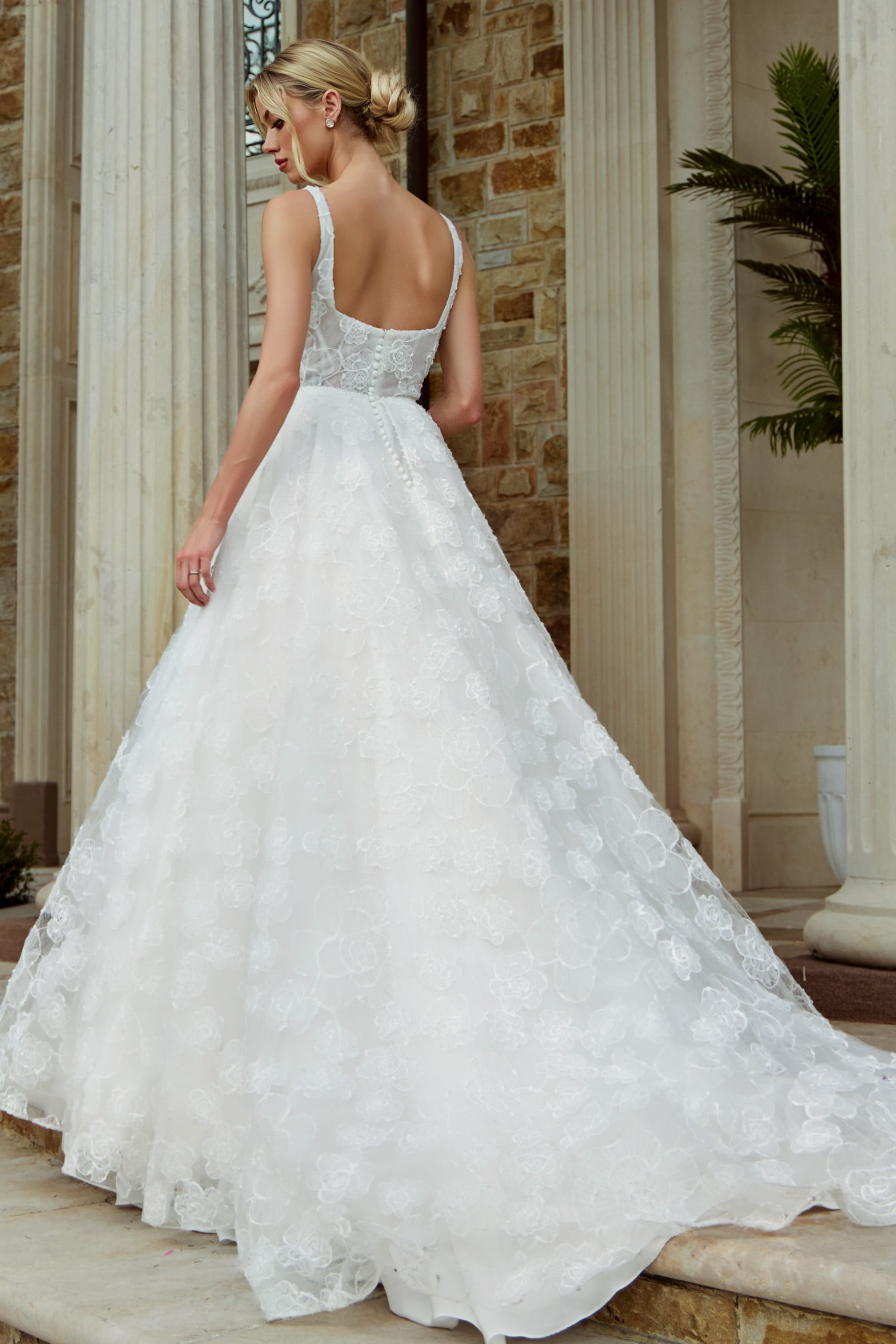 Square Neck Floor-Length Lace Bridal Ball Gown Jovani JB45834