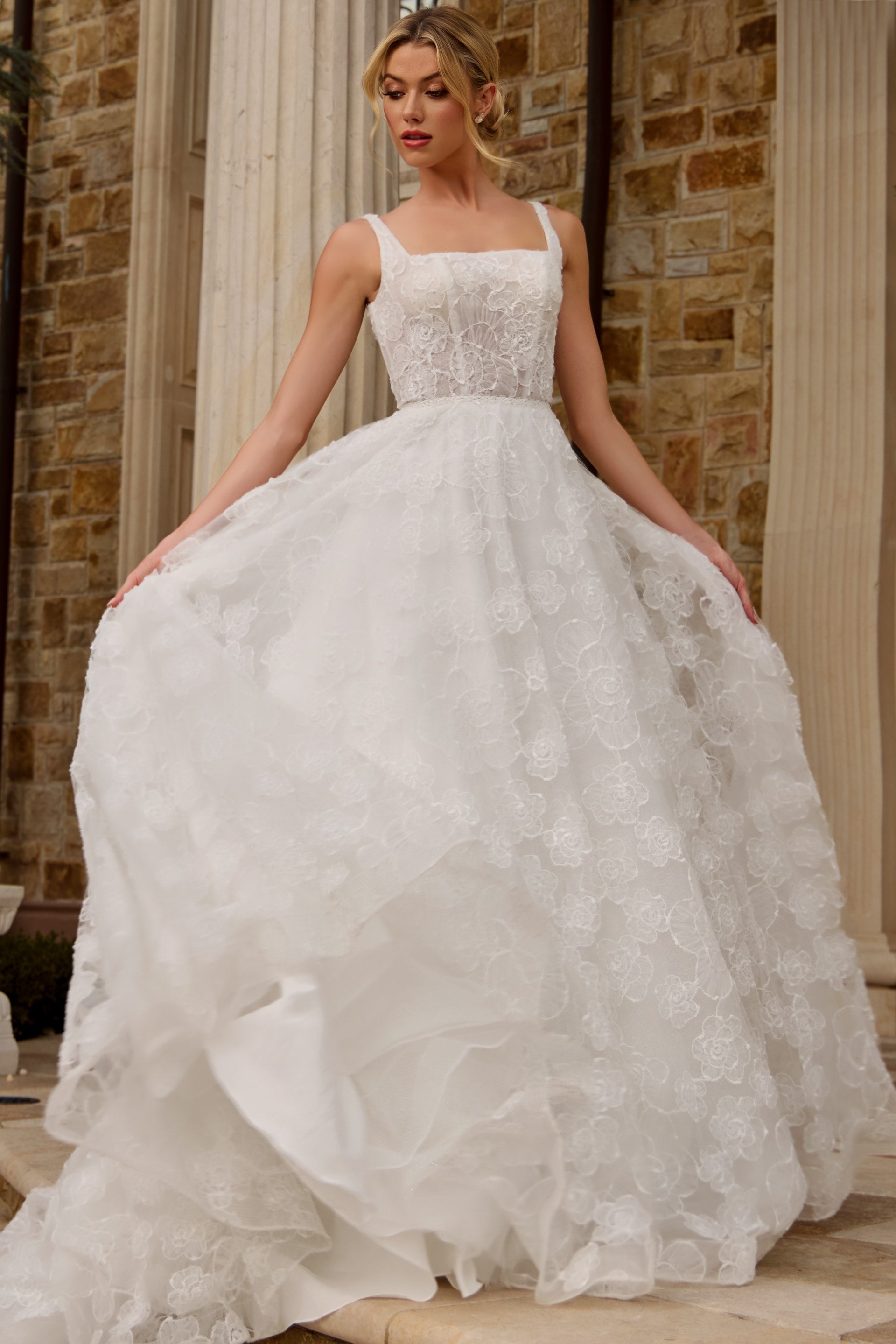 Square Neck Floor-Length Lace Bridal Ball Gown Jovani JB45834