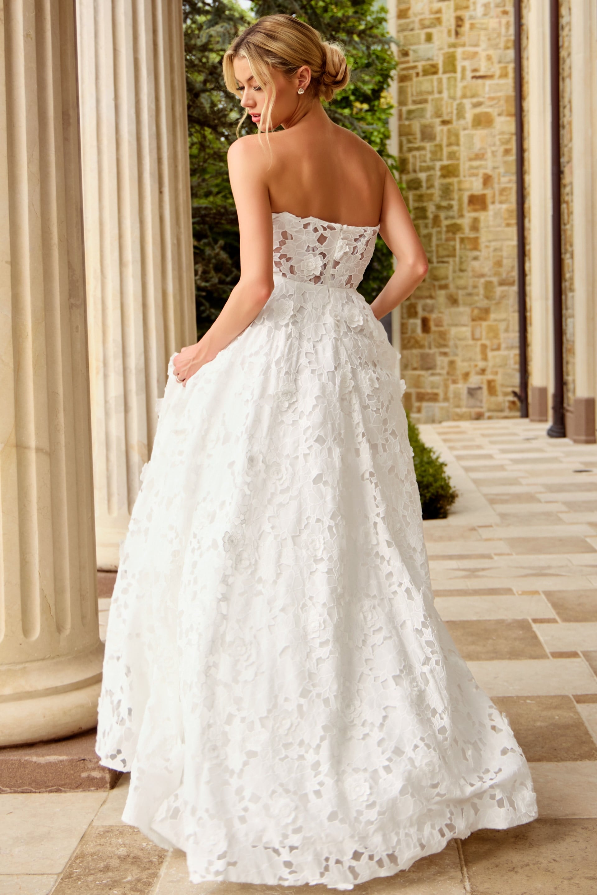 Strapless Floor-Length Lace Wedding Ball Gown Jovani JB45912
