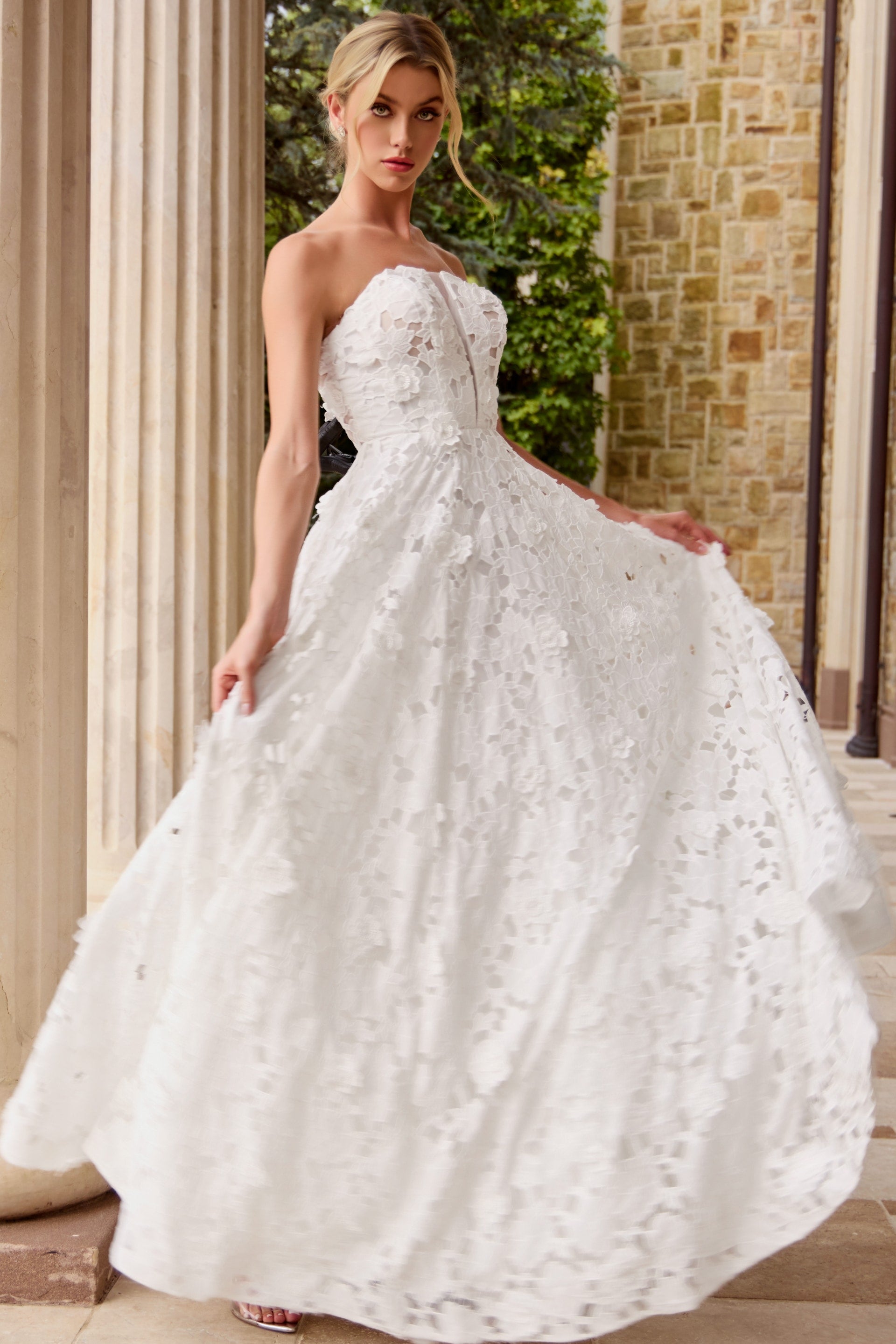 Strapless Floor-Length Lace Wedding Ball Gown Jovani JB45912