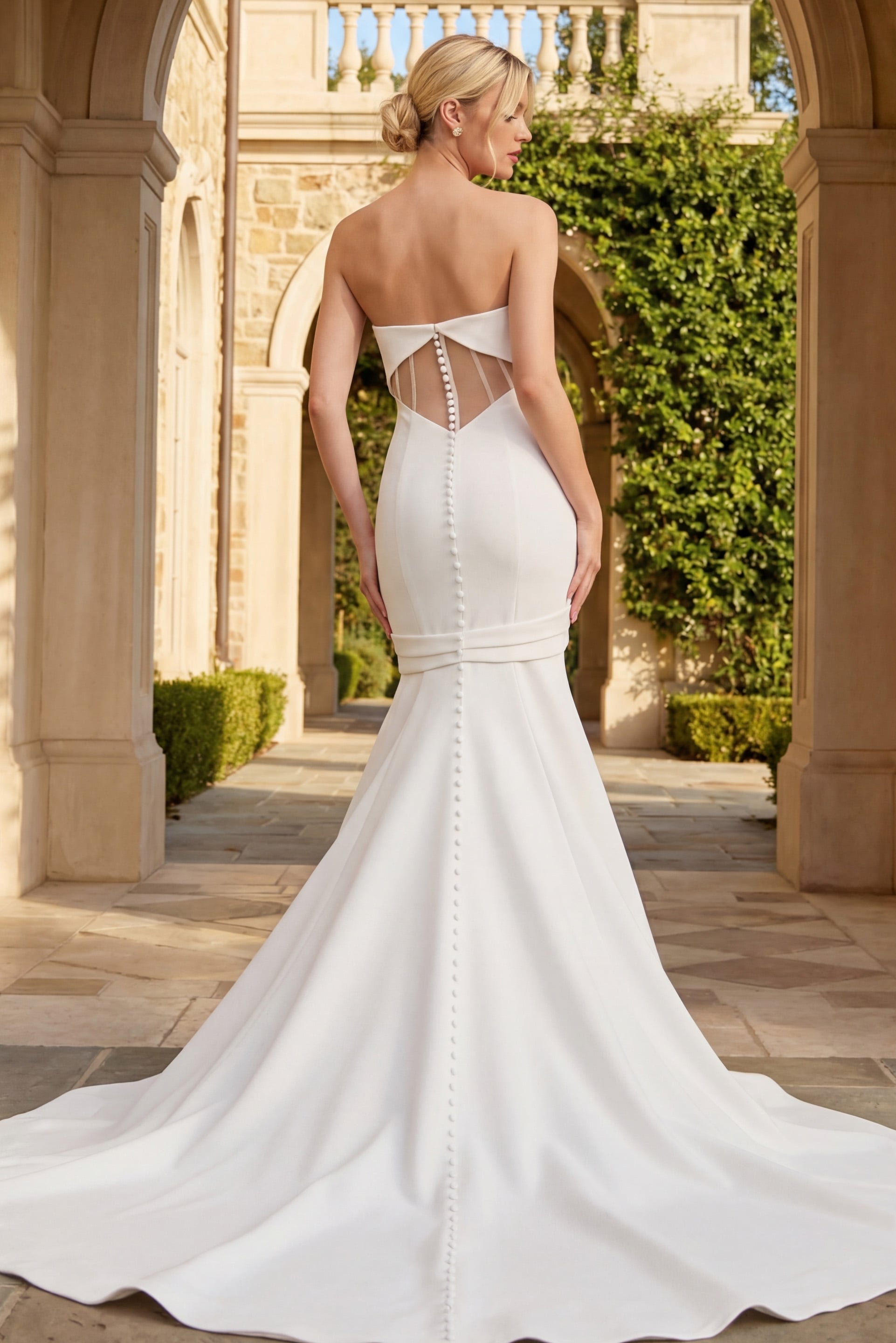 Sweetheart Floor-Length Crepe Wedding Mermaid Gown Jovani JB47389