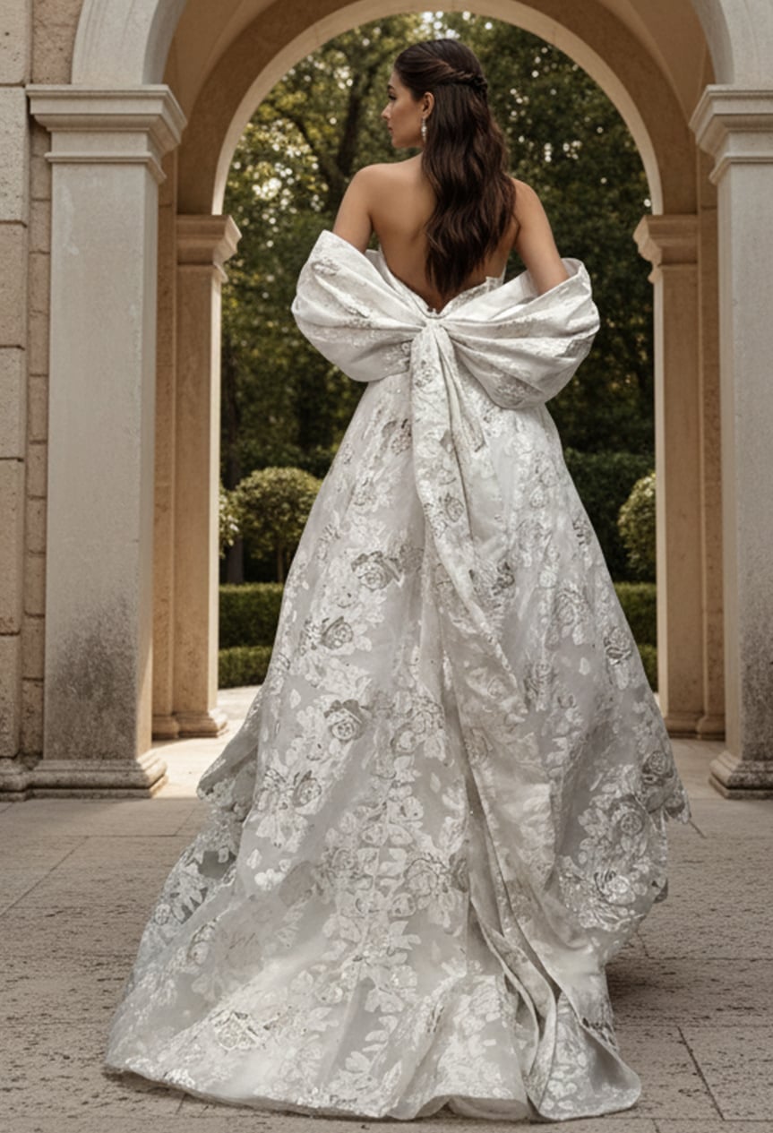 Strapless Floor-Length Floral Organza Wedding Ball Gown Jovani JB47701