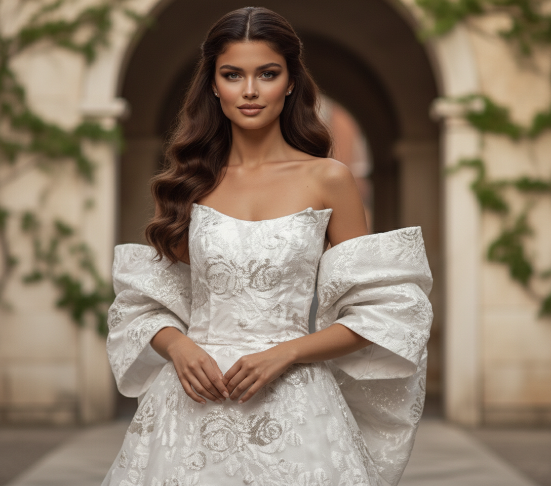 Strapless Floor-Length Floral Organza Wedding Ball Gown Jovani JB47701