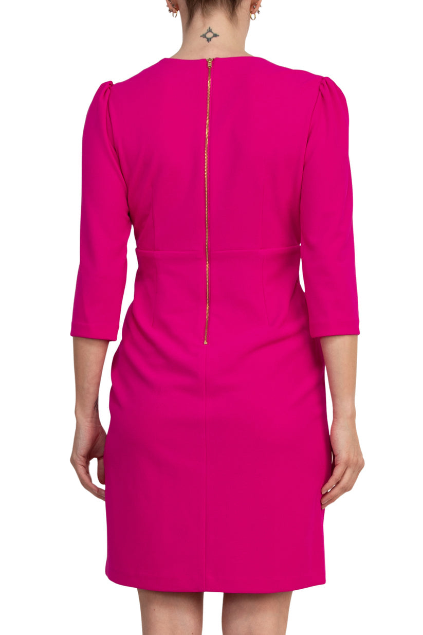 Julia Jordan 3/4 Sleeve V-Neck Cascade Ruffle Scuba Sheath Dress JJ38491