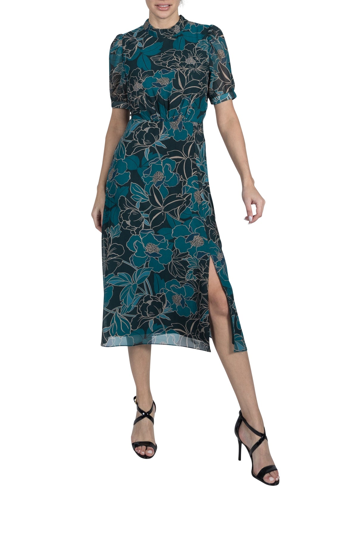 Mock Neck Balloon Sleeve Midi Dress Julia Jordan JJ39604