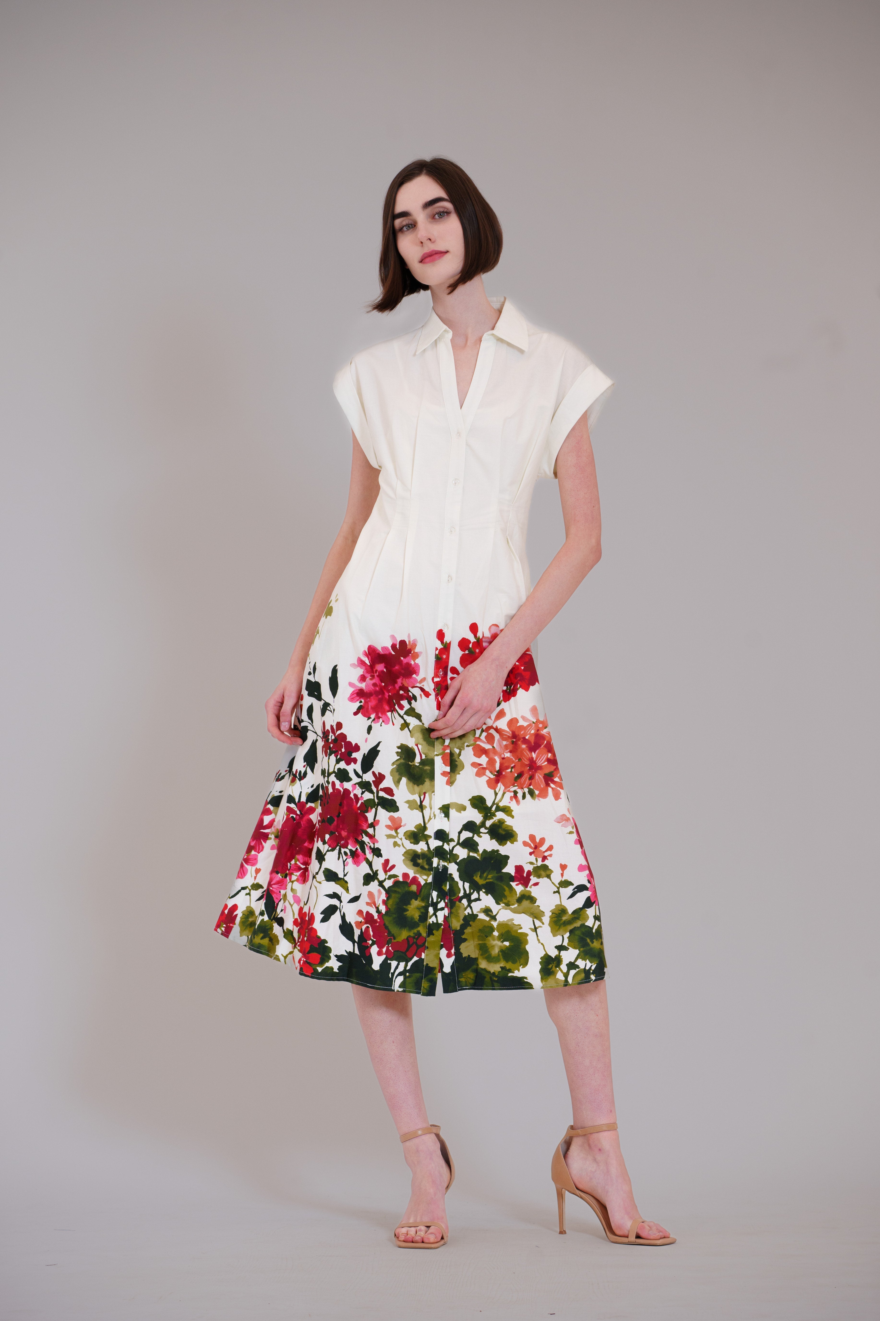 Short Sleeve V-Neck Printed Midi Shirt Dress Julia Jordan JJ41617