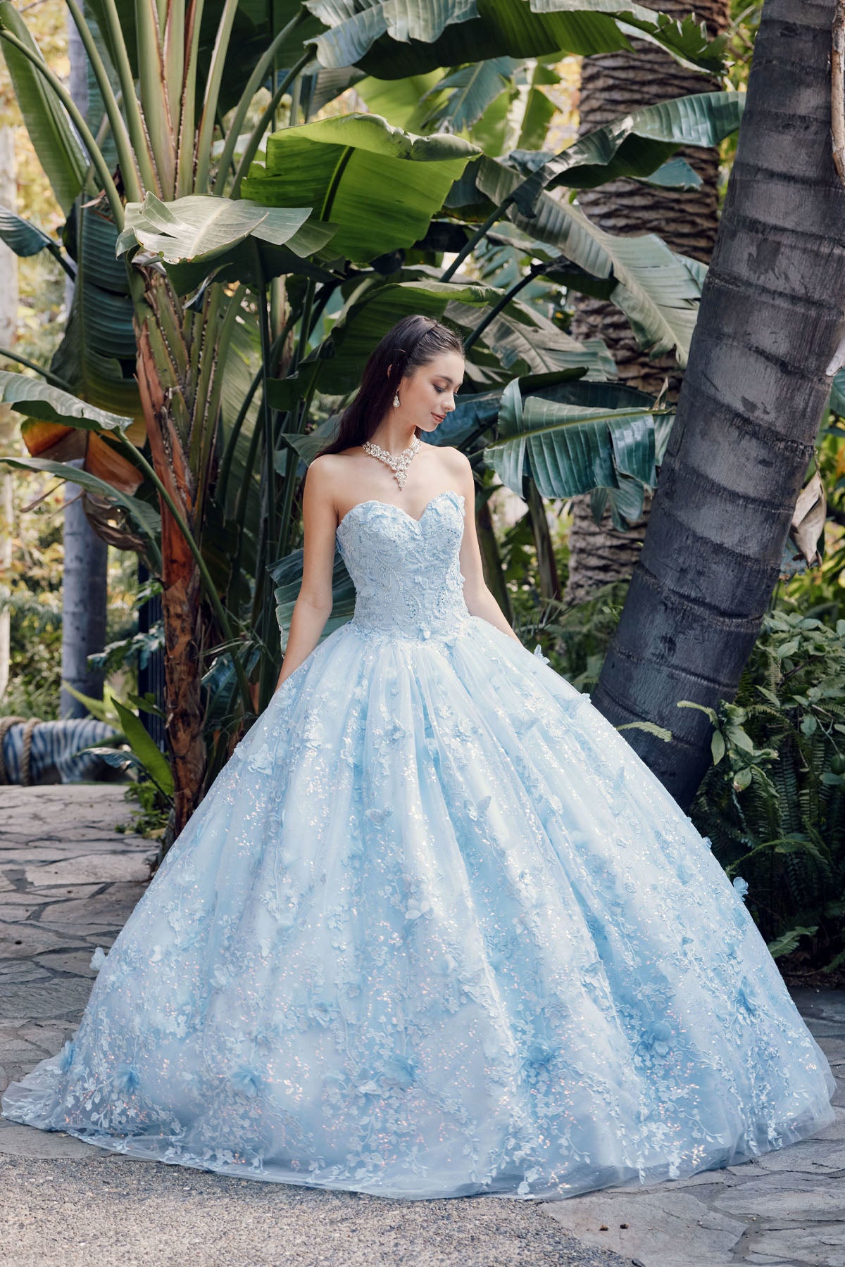 Quinceniera Dresses 3D Butterfly Quinceanera Cape Ball Gown Bahama Blue