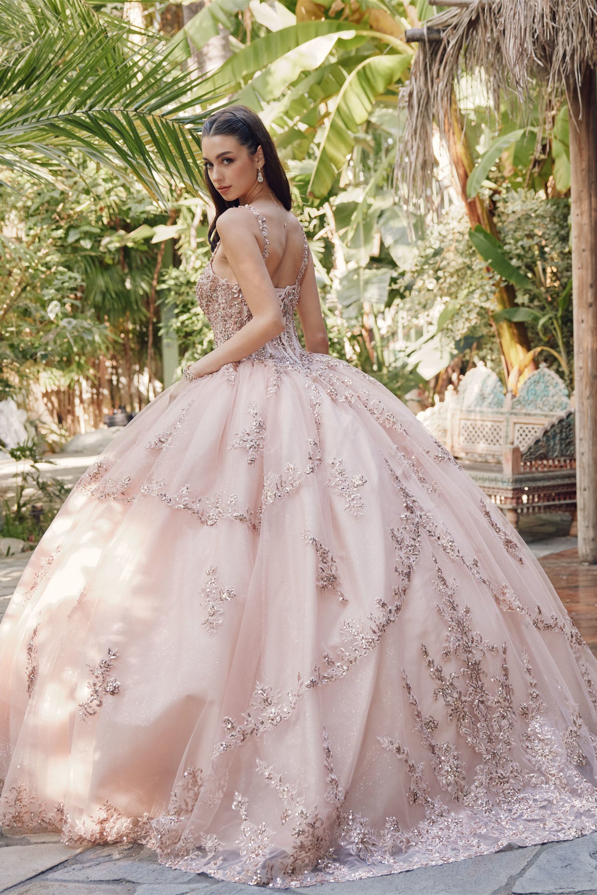 Quinceniera Dresses Glitter Quinceanera Long Ball Gown Rose Gold