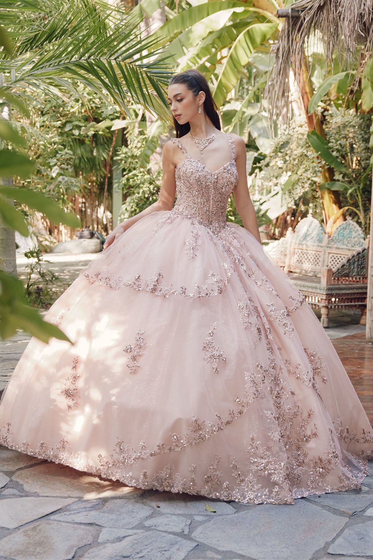 Wedding Dress Pink Glitter Ball Gown Wedding Dresses Floral Pink