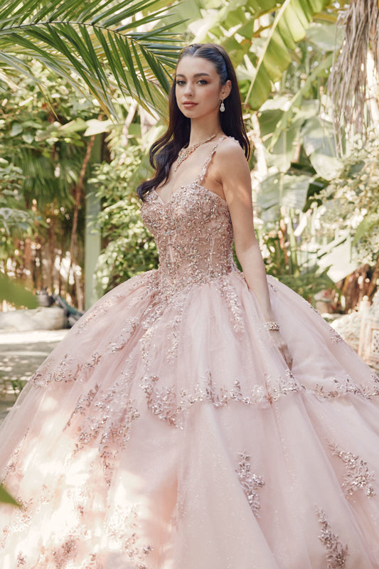 Quinceniera Dresses Glitter Quinceanera Long Ball Gown Rose Gold