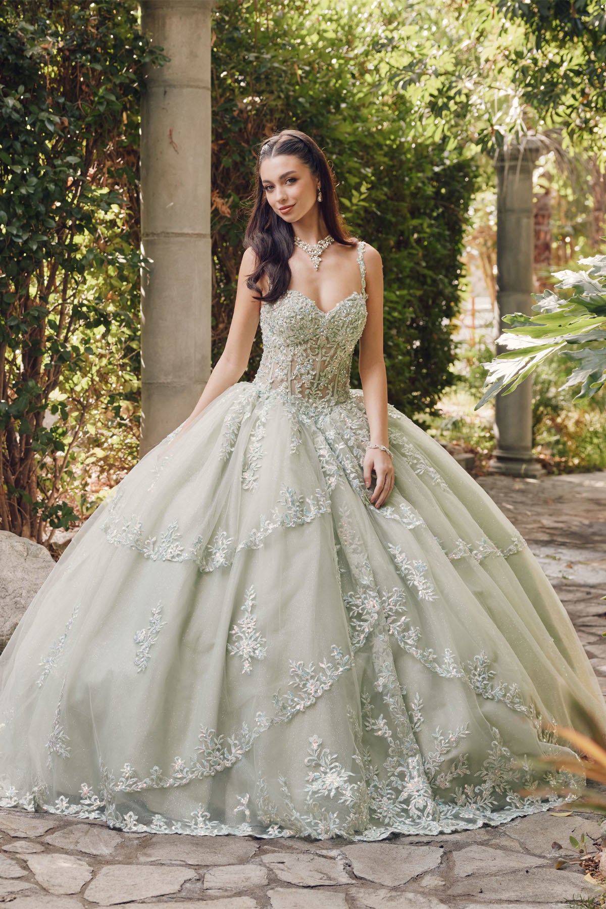 Quinceniera Dresses Glitter Quinceanera Long Ball Gown Sage Green