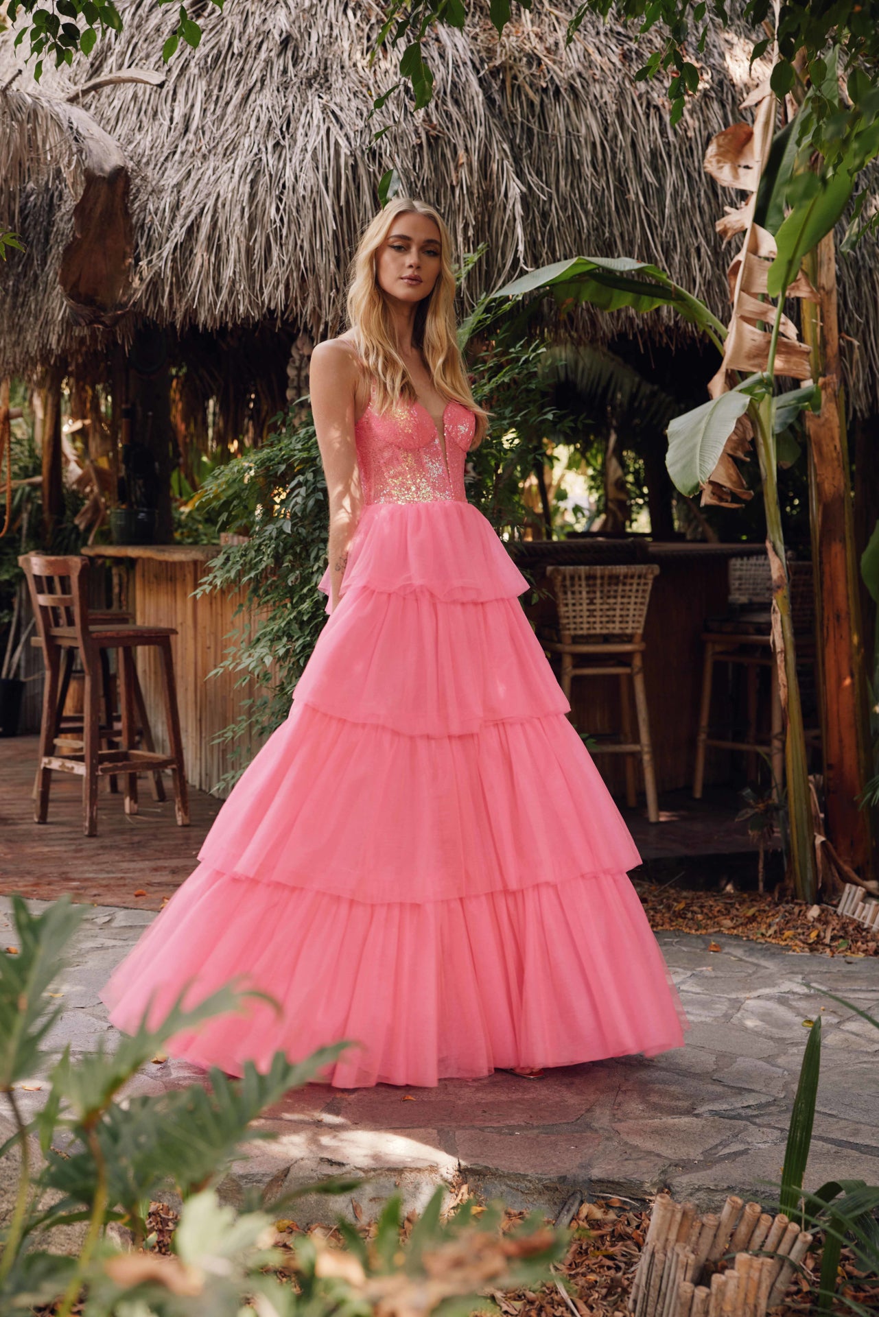 Bright Fuchsia Juliet JT2457H Long Prom Formal Ruffle Skirt Ball Gown for 212.95 The Dress Outlet
