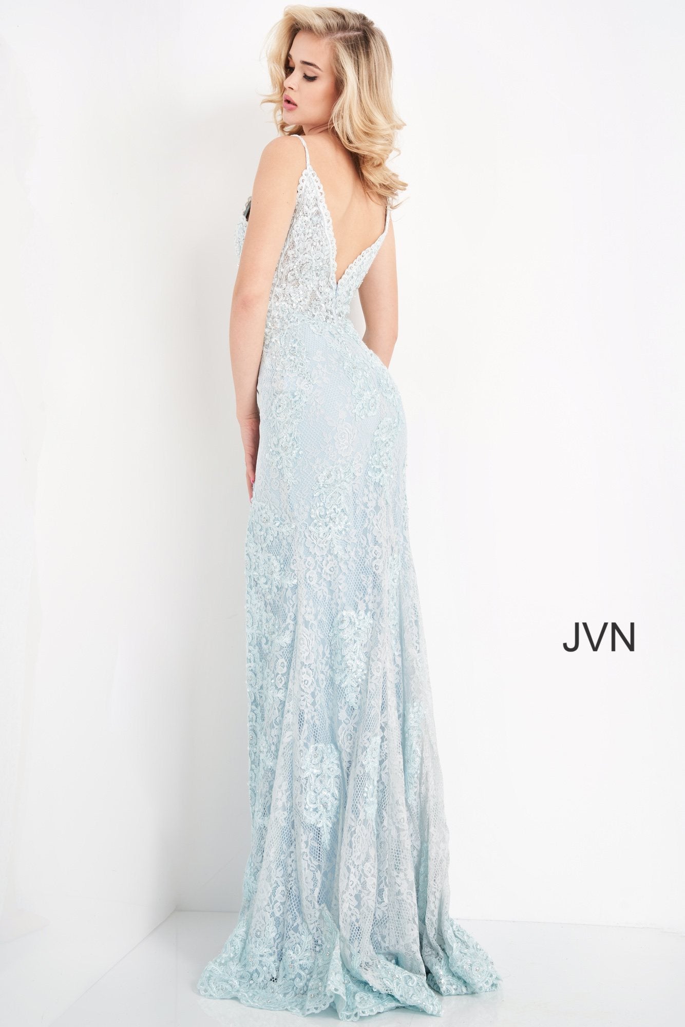 Prom Dresses Beaded Long Slit Formal Prom Dress Light-Blue