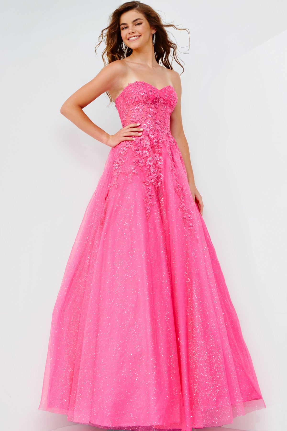 Prom Dresses Glitter Long Ball Gown A Line Prom Dress Fuchsia