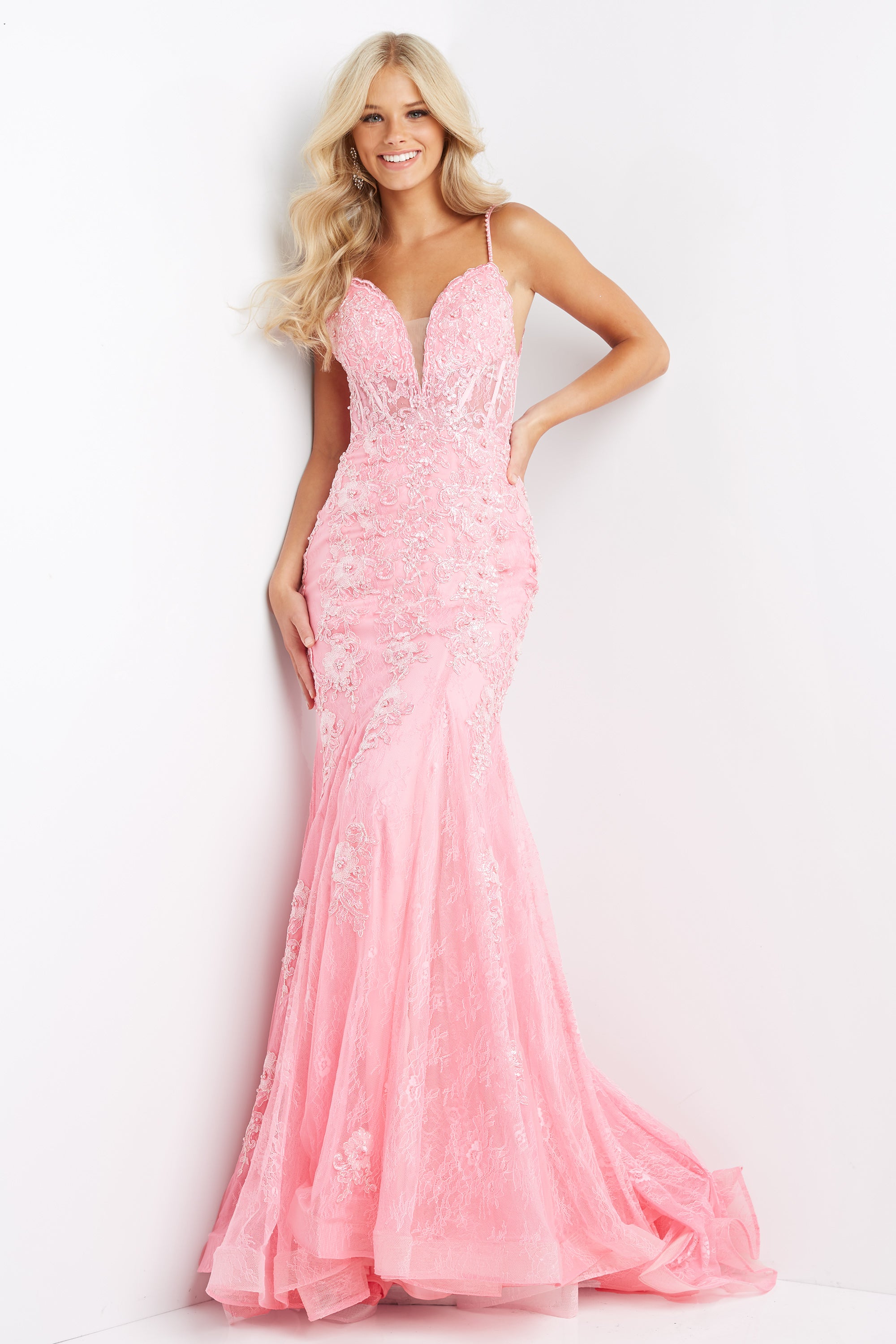 Prom Dresses Long Mermaid Formal Lace Prom Dress Hot Pink
