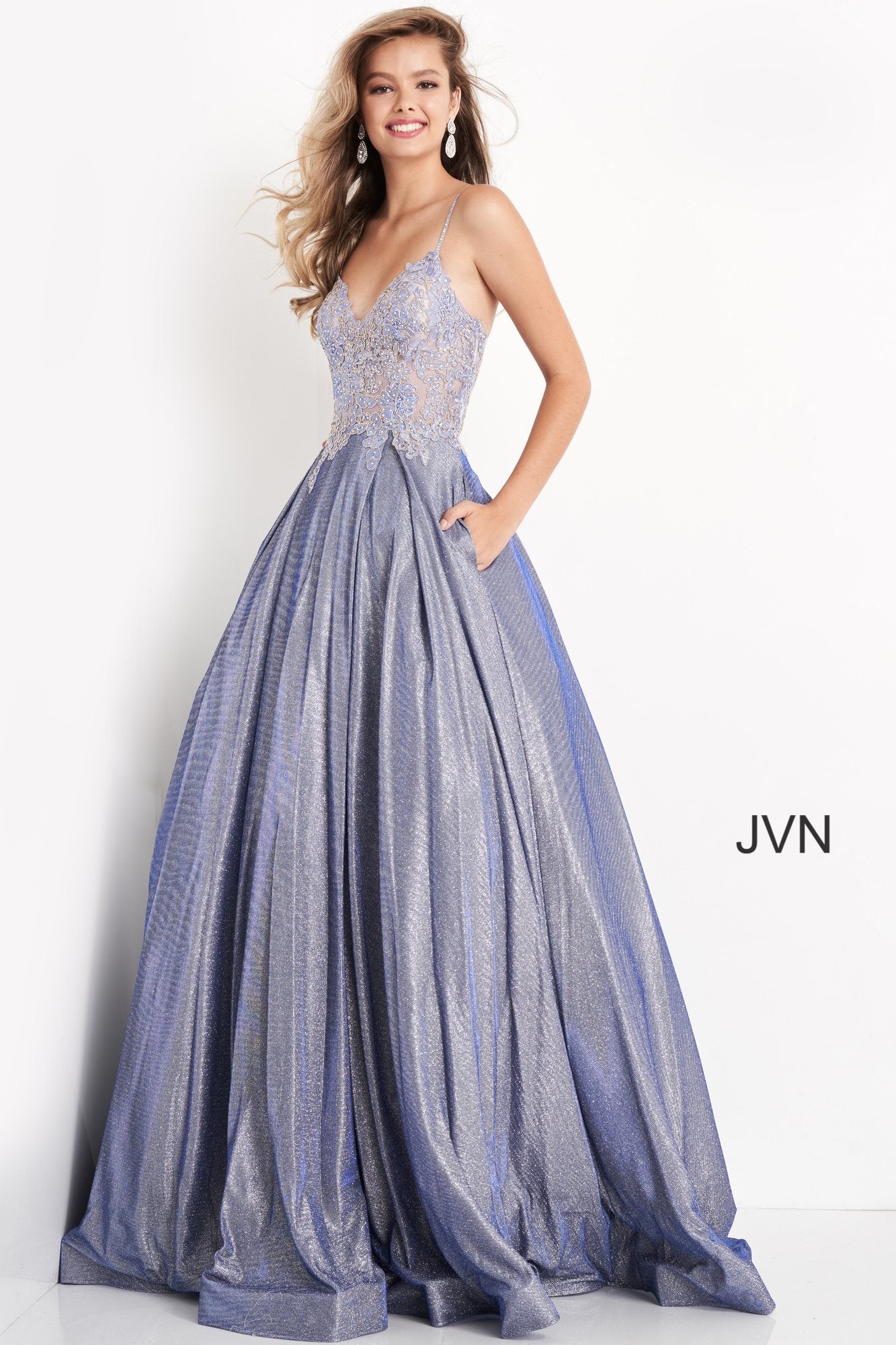 Prom Dresses Long Ball Gown Pleated Formal Floral Prom Dress Perriwinkle
