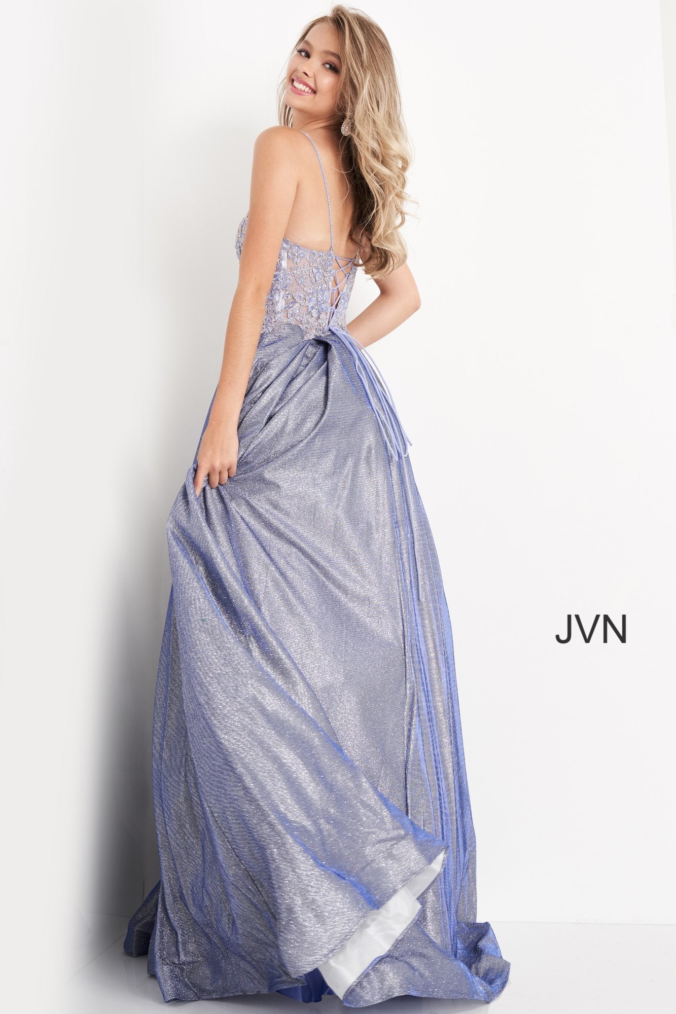 Prom Dresses Long Ball Gown Pleated Formal Floral Prom Dress Perriwinkle