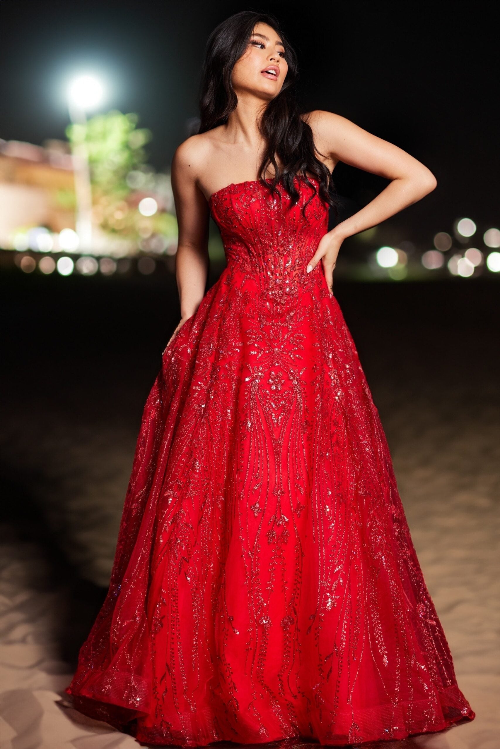 Prom Dresses Long Formal Beaded A Line Prom Ball Gown Red