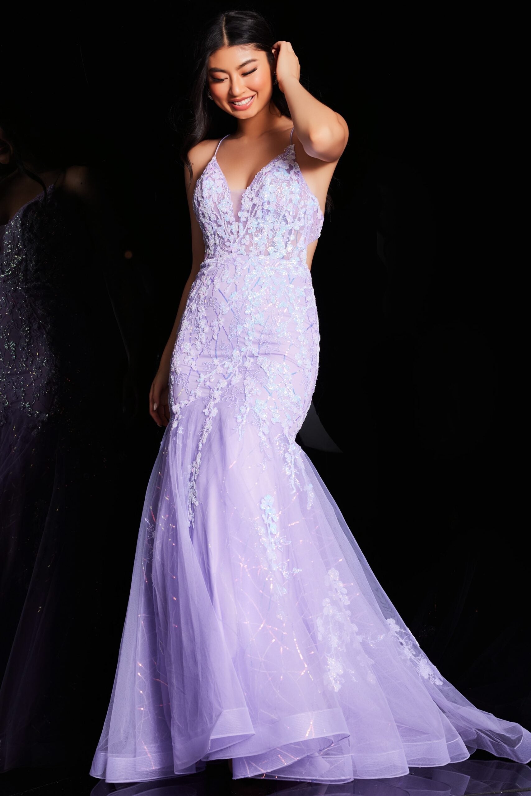 Prom Dresses Formal Long Mermaid Sequin Lace Prom Dress Lilac
