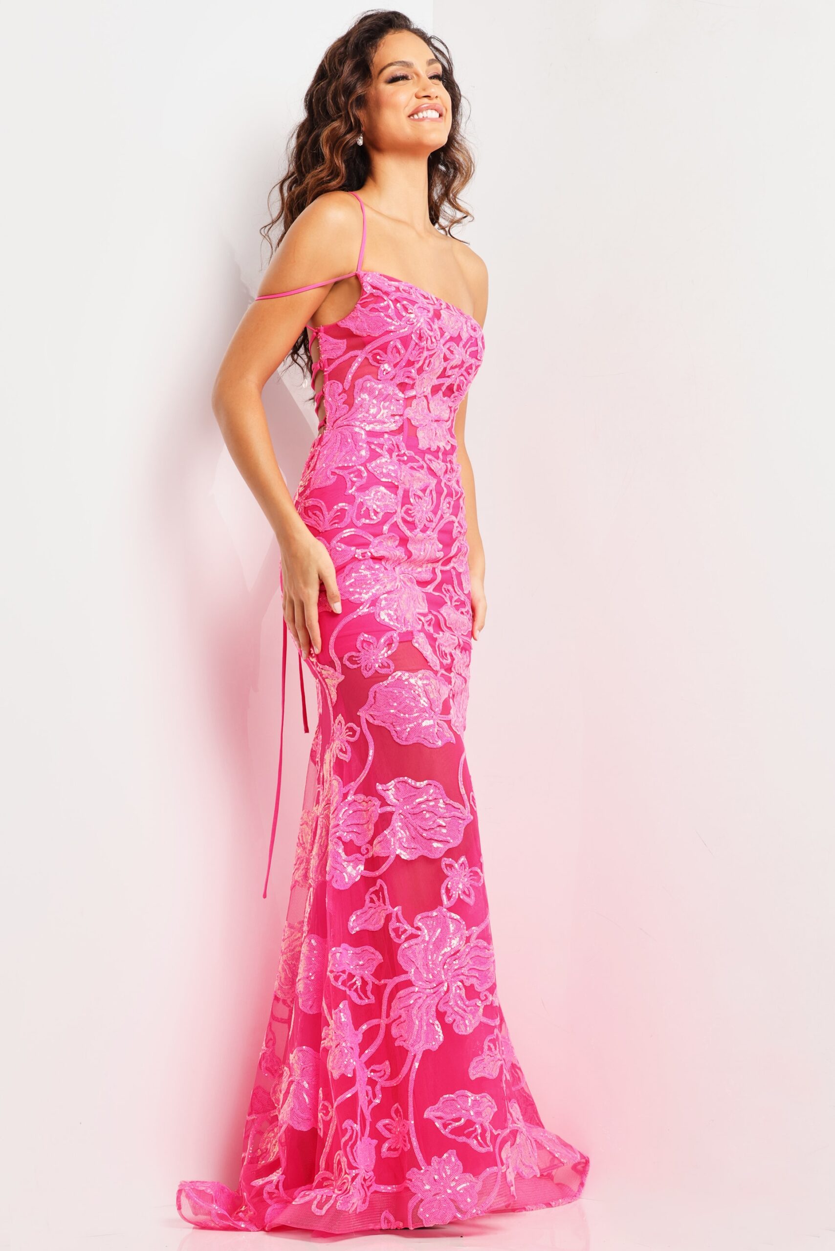 Prom Dresses Formal Long Mermaid Floral Prom Dress Hot Pink