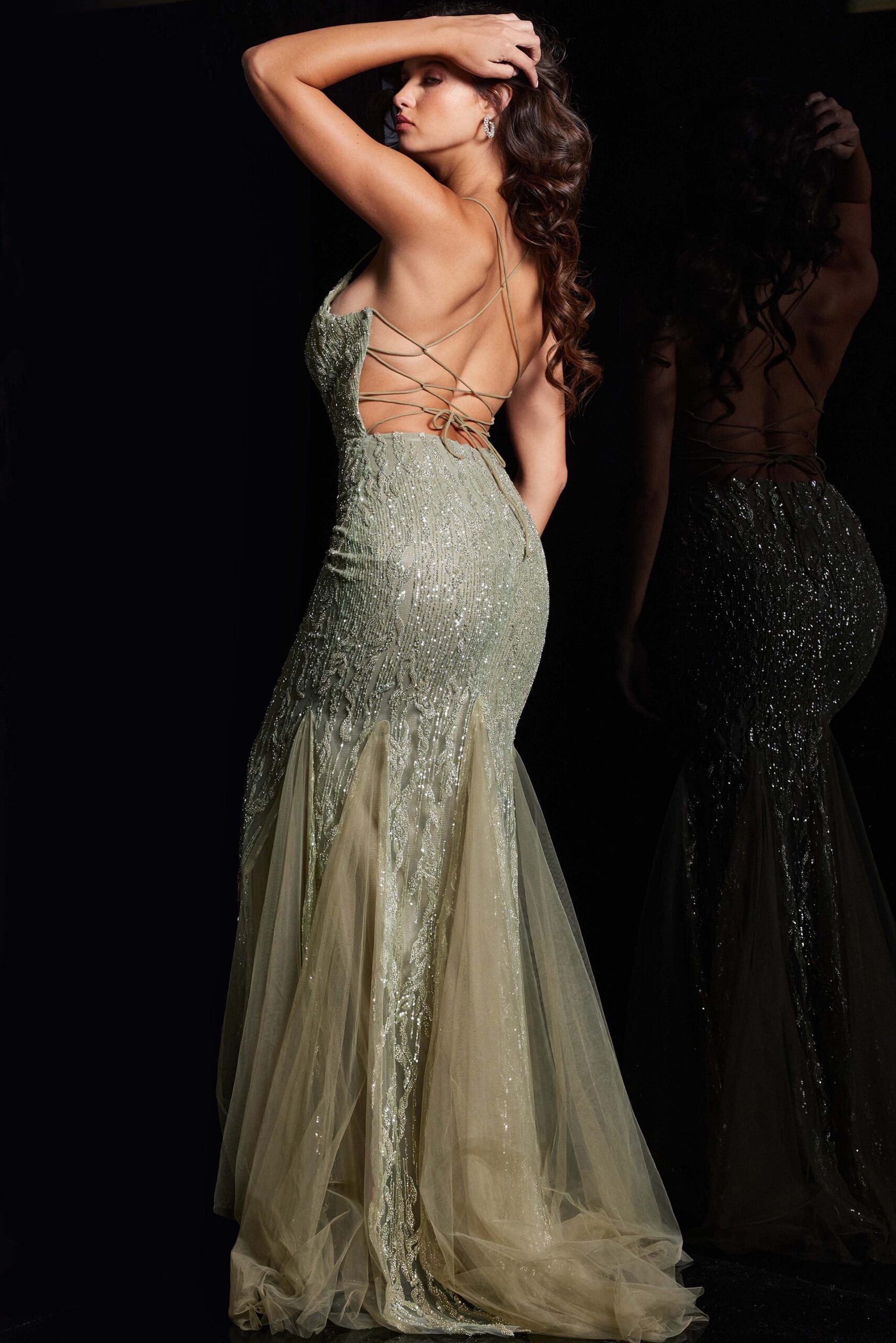 Prom Dresses Beaded Long Formal Sequin Mermaid Prom Dress Olive