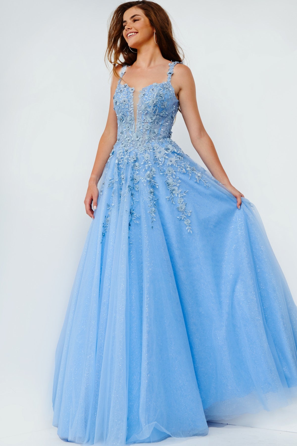 Prom Dress Long Ball Gown Lace Prom Dress Sky Blue