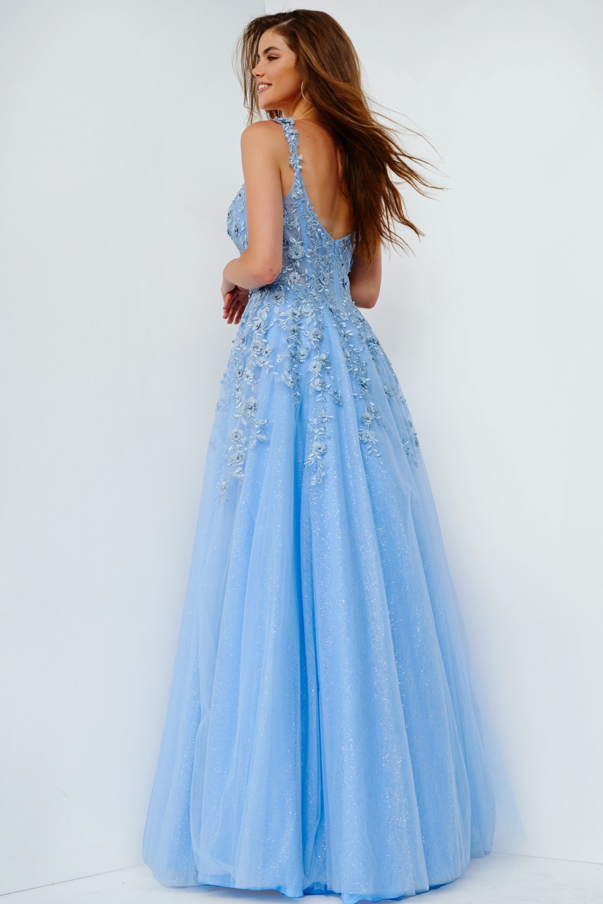 Prom Dress Long Ball Gown Lace Prom Dress Sky Blue