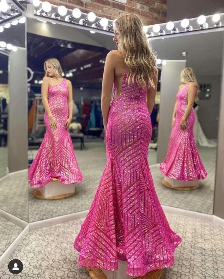 Prom Dresses Sequin Formal Long Prom Dress Neon Hot Pink